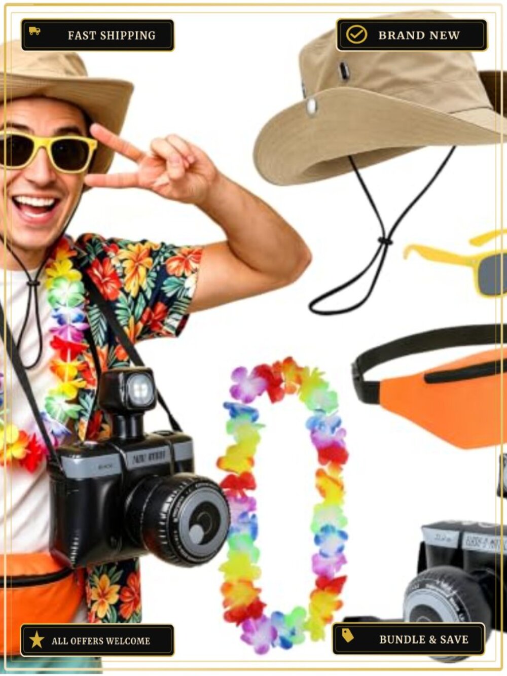 5 Pc Tacky Tourist Costume Set Adult Halloween Cosplay Party Accessories